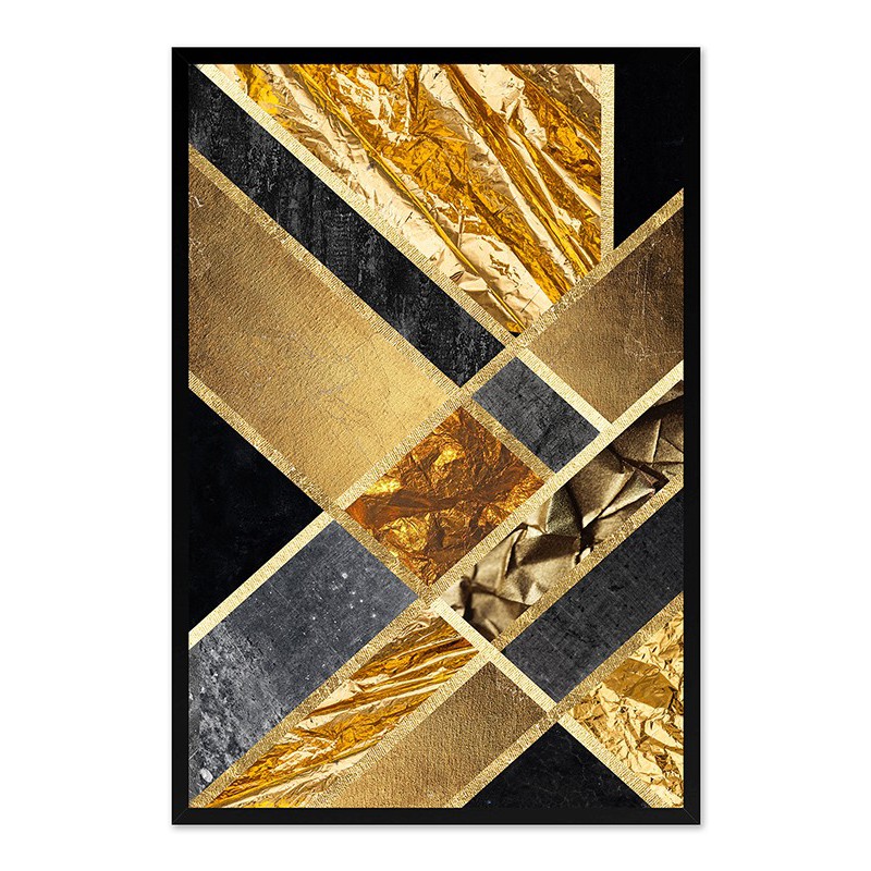  Obraz na płótnie w czarnej ramie 63x93cm złota abstrakcja