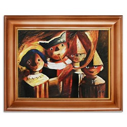  Obraz olejny ręcznie malowany na płótnie 47x37cm Tadeusz Makowski Dzieci z trąbą kopia