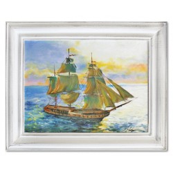  Obraz olejny ręcznie malowany statek na morzu 47x37cm