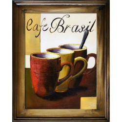  Obraz olejny ręcznie malowany na płótnie 37x47cm kubki z kawą
