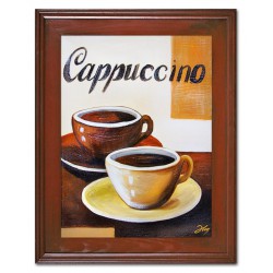  Obraz olejny ręcznie malowany na płótnie 37x47cm filiżanka Cappuccino