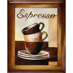  Obraz olejny ręcznie malowany na płótnie 37x47cm filiżanki espresso