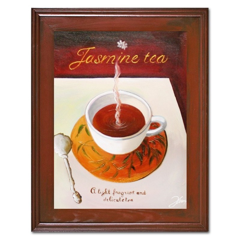  Obraz olejny ręcznie malowany na płótnie 37x47cm filiżanka z kawą