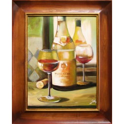  Obraz olejny ręcznie malowany na płótnie 37x47cm poczęstunek winem