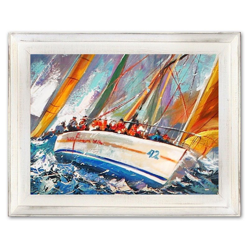  Obraz olejny ręcznie malowany statek 47x37cm