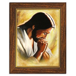  Obraz olejny ręcznie malowany z Jezusem Chrystusem podczas modlitwy obraz w brązowej ramie 37x47 cm