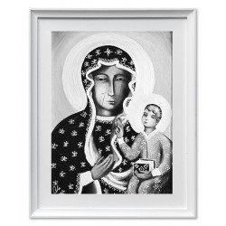  Obraz Matki Boskiej Częstochowskiej 37x47 cm obraz olejny na płótnie czarno-biały