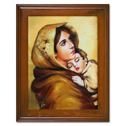  Obraz olejny ręcznie malowany z Matką Boską z dzieciątkiem 37x47 cm obraz w ramie