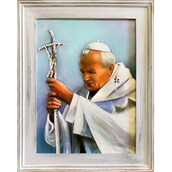  Obraz Jana Pawła II papieża 37x47 cm obraz olejny na płótnie w białej ramie