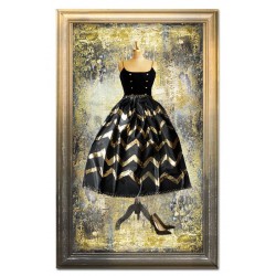  Obraz kolaż olejny sukienka retro złota 45x75 obraz ręcznie malowany na płótnie w złotej ramie
