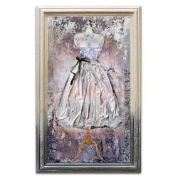  Obraz kolaż olejny sukienka retro pudrowa 45x75 obraz ręcznie malowany na płótnie w ramie
