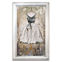  Obraz kolaż olejny sukienka retro biała 45x75 obraz ręcznie malowany na płótnie w ramie