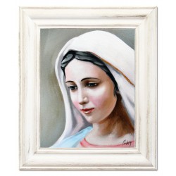  Obraz olejny ręcznie malowany z Matką Boską 27x32 cm obraz w białej ramie
