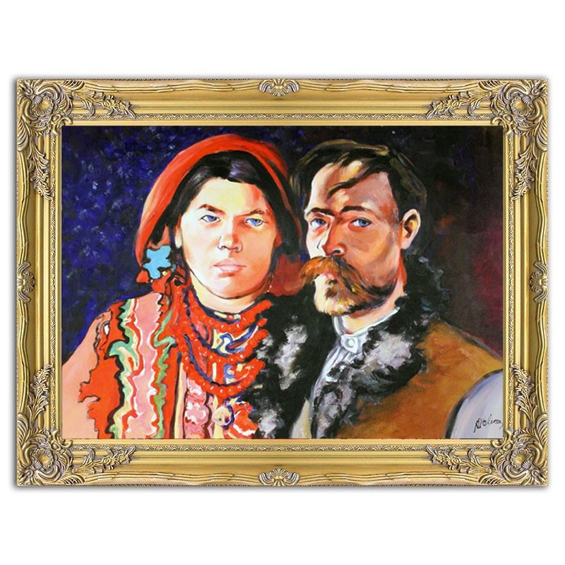  Obraz olejny ręcznie malowany na płótnie 75x105cm Stanisław Wyspiański Autoportret z żoną kopia