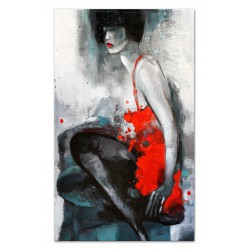  Obraz olejny ręcznie malowany 115x195cm Kobieta w czerwonej sukience