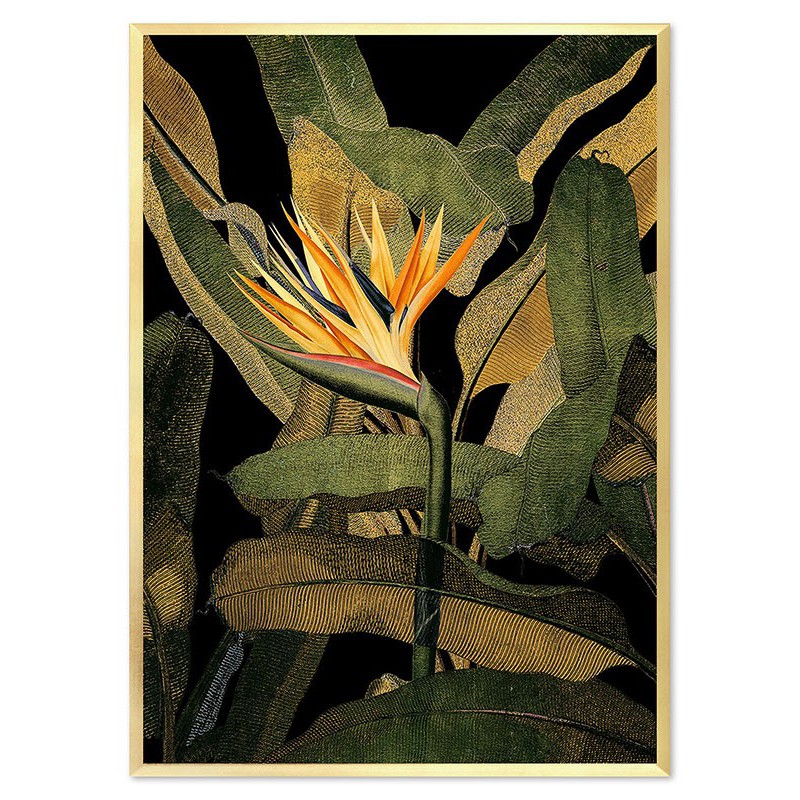  Obraz na płótnie w złotej ramie 53x73cm złoty kwiat