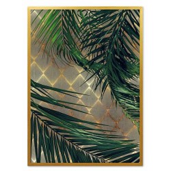  Obraz na płótnie w złotej ramie 53x73cm zielone liście palmy