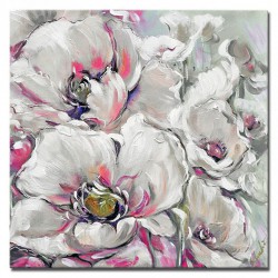 Obraz olejny ręcznie malowany 40x40cm Kwiaty na szarym tle