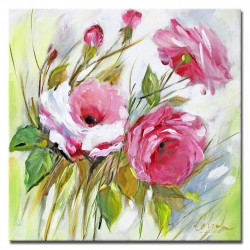  Obraz olejny ręcznie malowany 40x40cm Ekspresyjne różowe kwiaty