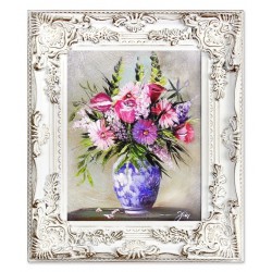  Obraz olejny ręcznie malowany 27x32cm Fioletowy wazon z kwiatami