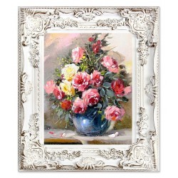  Obraz olejny ręcznie malowany 27x32cm Kwiaty w pokoju babci