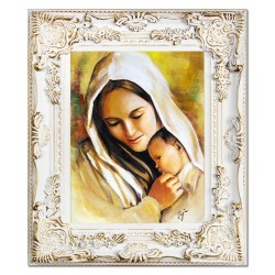  Obraz olejny ręcznie malowany z Matką Boską z dzieciątkiem 26x31 cm obraz w ramie