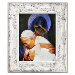  Obraz Jana Pawła II papieża z Maryją 27x32 cm obraz olejny na płótnie w białej ramie