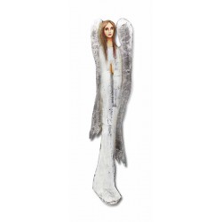  Anioł do powieszenia nad drzwi malowany drewniany 98x22cm biały srebrny