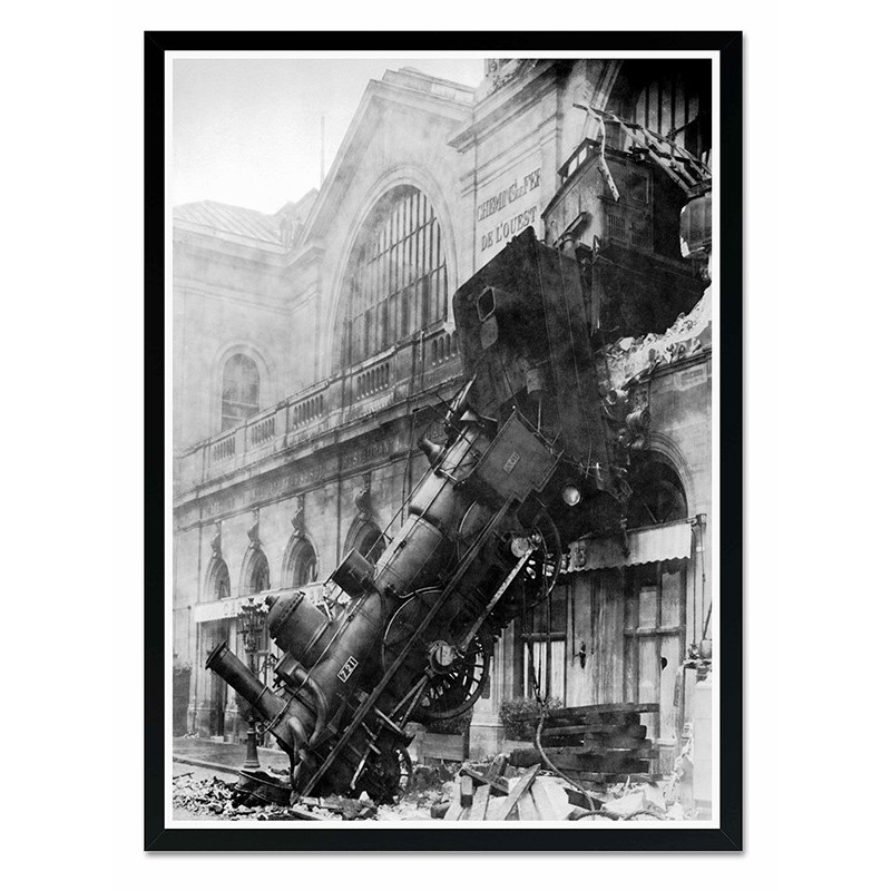  Obraz na płótnie katastrofa pociągu stara lokomotywa 53x73cm
