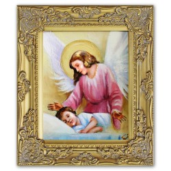  Obraz z Aniołem Stróżem 27x32 cm obraz malowany na płótnie w złotej ramie
