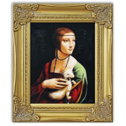  Obraz olejny ręcznie malowany na płótnie 27x32cm Leonardo da Vinci Dama z gronostajem kopia