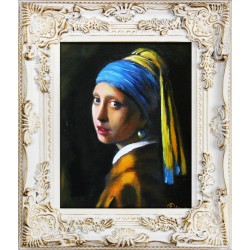  Obraz olejny ręcznie malowany na płótnie 27x32cm Jan Vermeer Dziewczyna z perłą kopia