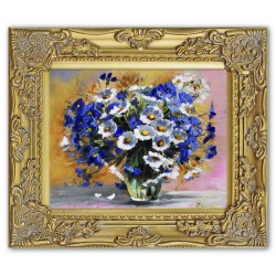  Obraz olejny ręcznie malowany 30x35cm Wiązanka niebieskich kwiatów