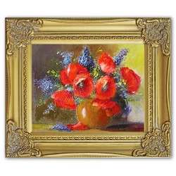  Obraz olejny ręcznie malowany 30x35cm Polne kwiaty w glinianym naczyniu