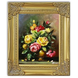  Obraz olejny ręcznie malowany 30x35cm Żółte i różowe róże
