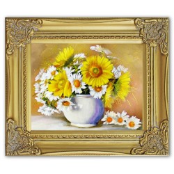  Obraz olejny ręcznie malowany 27x32cm Słoneczniki i margaretki