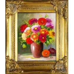  Obraz olejny ręcznie malowany 27x32cm Kolorowe margaretki