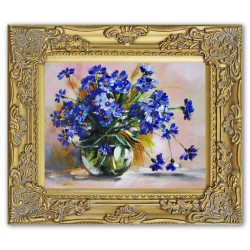 Obraz olejny ręcznie malowany 27x32cm Melodia niebieskich kwiatów