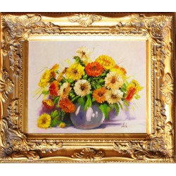  Obraz olejny ręcznie malowany 27x32cm Pomarańczowe gerbery
