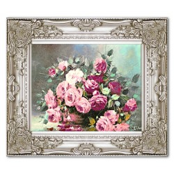  Obraz olejny ręcznie malowany 27x32cm Romantyczne kwiaty