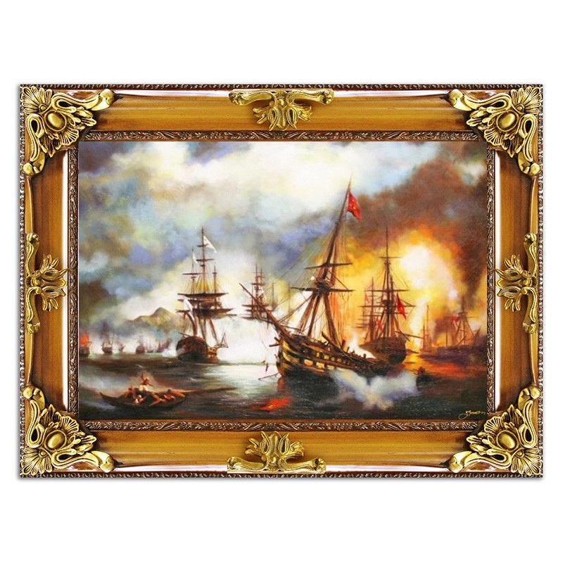  Obraz olejny ręcznie malowany płonący statek 115x85cm
