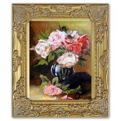  Obraz olejny ręcznie malowany 27x32cm Róże w pokoju babci