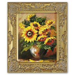  Obraz olejny ręcznie malowany 27x32cm Zamyślone słoneczniki