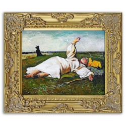  Obraz olejny ręcznie malowany na płótnie 27x32cm Józef Chełmoński Babie Lato kopia