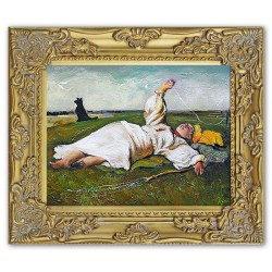  Obraz olejny ręcznie malowany na płótnie 27x32cm Józef Chełmoński Babie Lato kopia