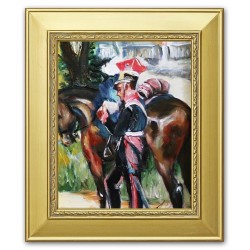  Obraz olejny ręcznie malowany Wojciech Kossak Ułan przy koniu kopia
