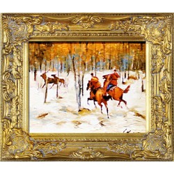  Obraz olejny ręcznie malowany Juliusz Kossak Polowanie na jelenie kopia
