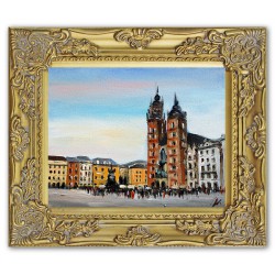  Obraz olejny ręcznie malowany 27x32cm Plac w centrum miasta