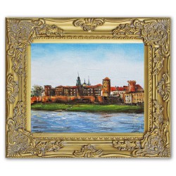  Obraz olejny ręcznie malowany 27x32cm Miasto przy rzece