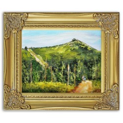  Obraz olejny ręcznie malowany 27x32cm Zielone pola